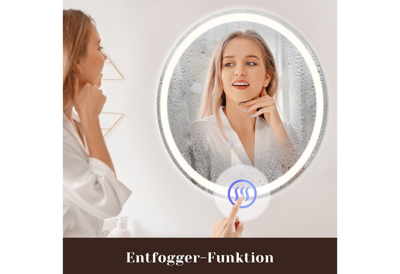 Nettlife Badspiegel Rund Touch Schalter und Entfogger Wandspiegel Beleuchtet 50/60/70/80cm, Entfogger Funktion Dimmbar Memories Funktion Ideal für Badezimmer