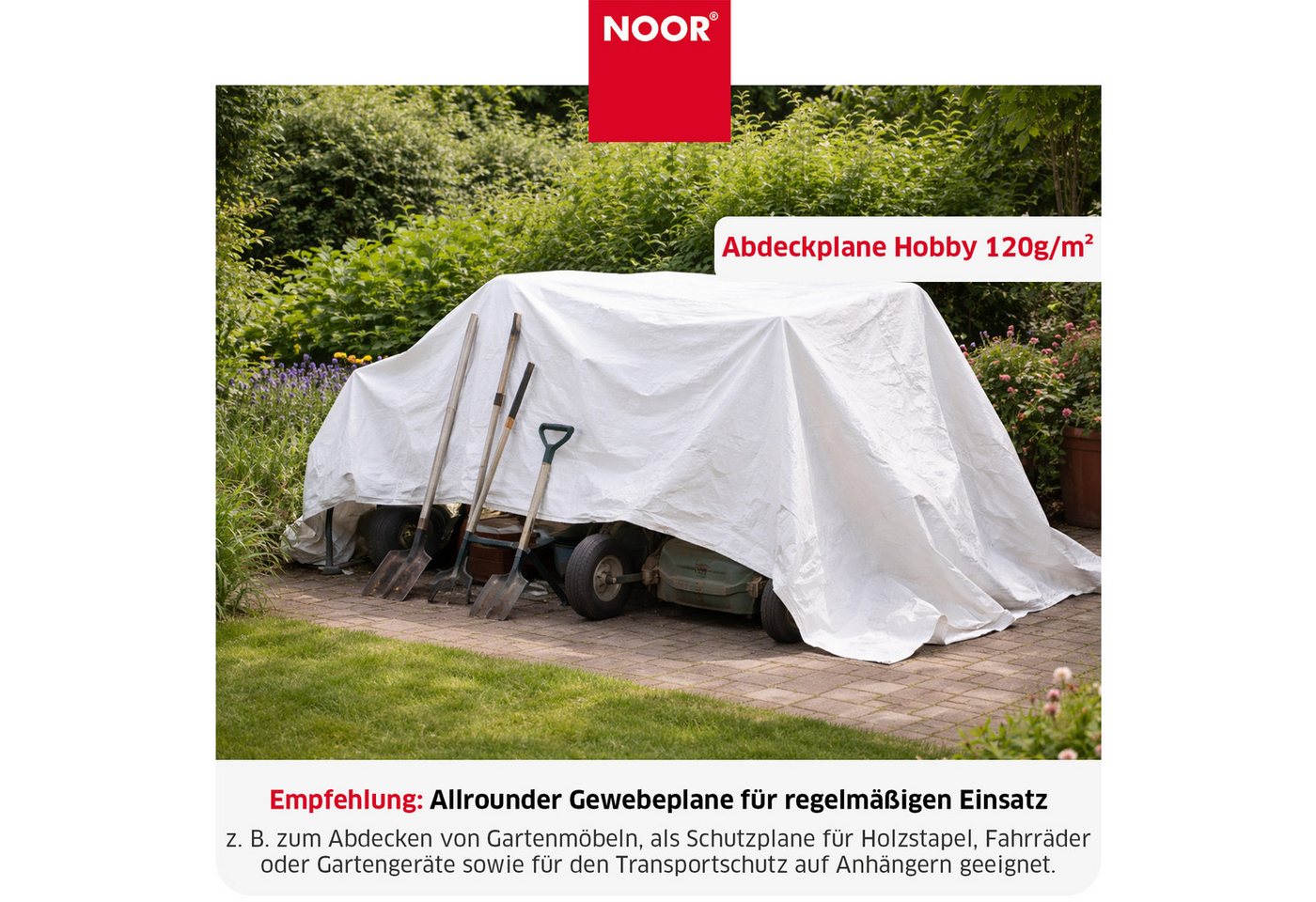 NOOR Schutzplane HOBBY - vielseitige Abdeckplane - 120g/m², Gewebeplane Garten - wasserdicht - Ösen, verstärkte Ecken & Ränder Bild 2