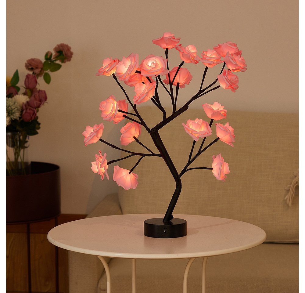 MUPOO LED Baum Rosenblütenbaum Licht für Tischplatte, LED-Tisch-Bonsai-Baum Lichtdekor, Rosa Rose, schwarze Basis, LED fest integriert, für Valentinstag,Zuhause,Hochzeit Bild 2