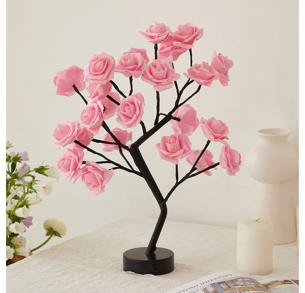 MUPOO LED Baum Rosenblütenbaum Licht für Tischplatte, LED-Tisch-Bonsai-Baum Lichtdekor, Rosa Rose, schwarze Basis, LED fest integriert, für Valentinstag,Zuhause,Hochzeit Bild 3