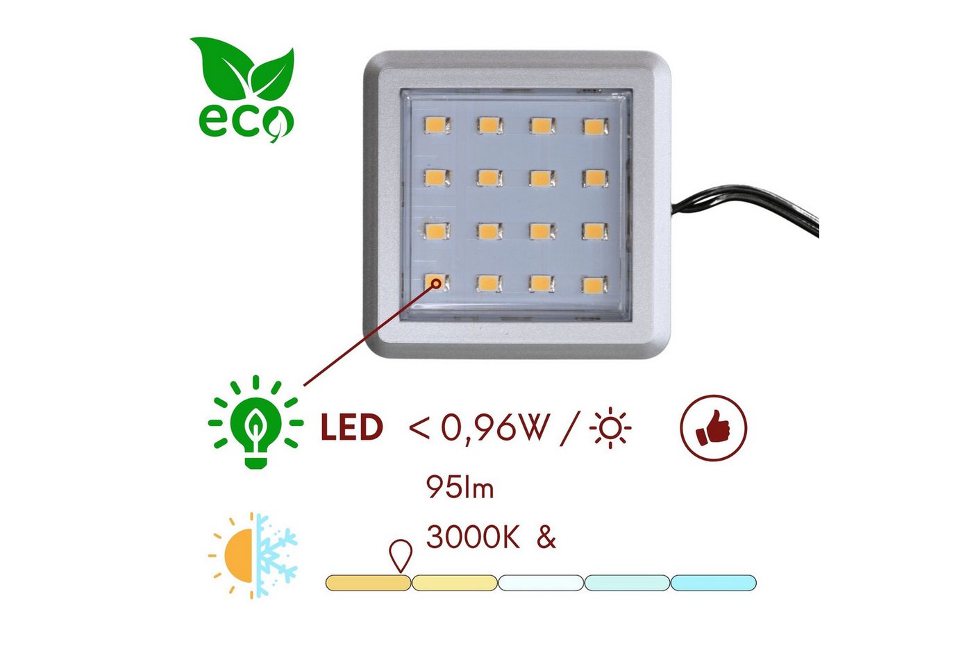 kalb Unterschrankleuchte LED Vitrinenleuchte 3000K 1-10er Set 12V Fußschalter, Unterbauleuchte, 1er Set, Warmweiß Bild 3