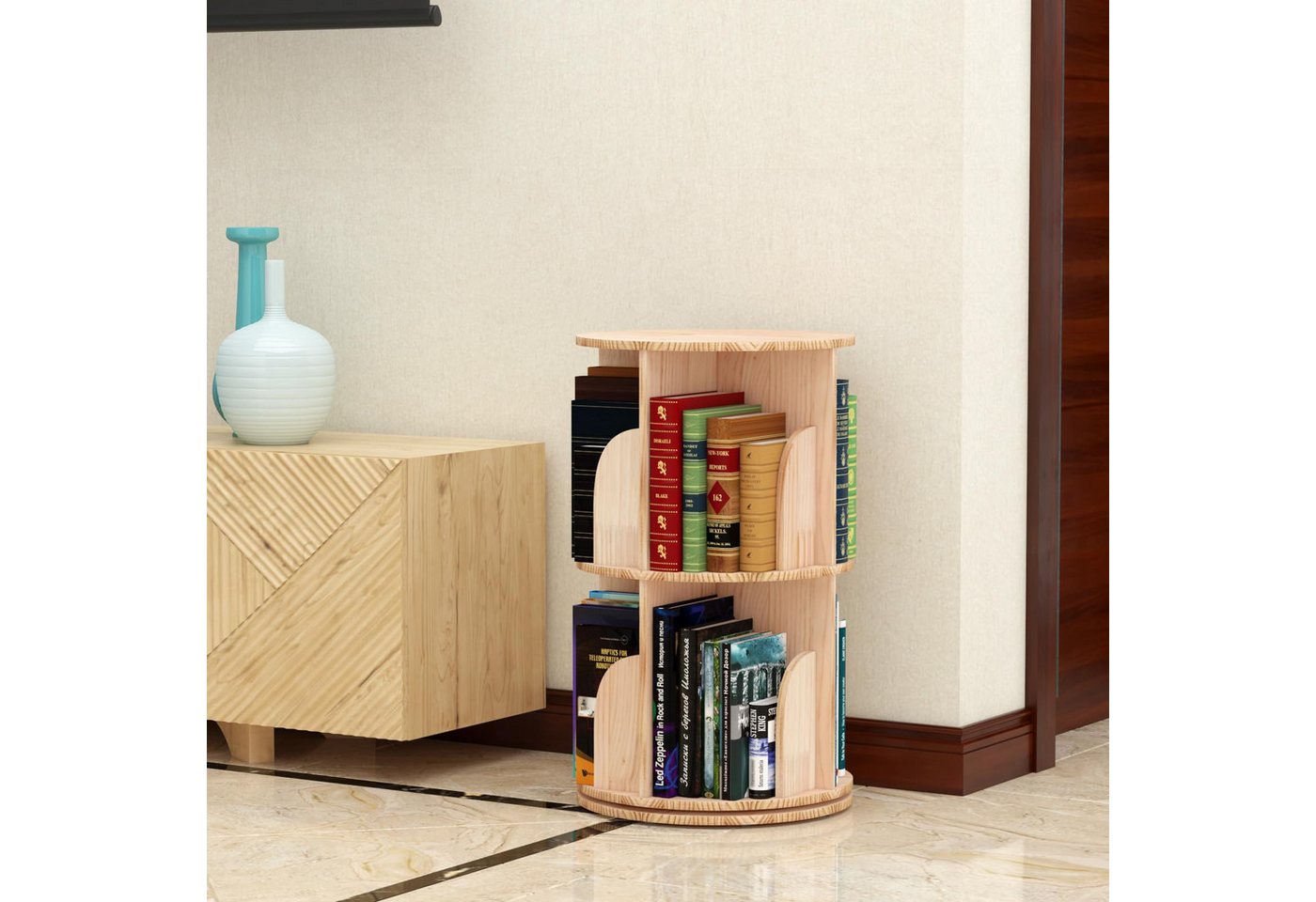GarveeMore Bücherregal 360 Grad drehendes Bücherregal massives Holz stehendes Regalboden Bild 4