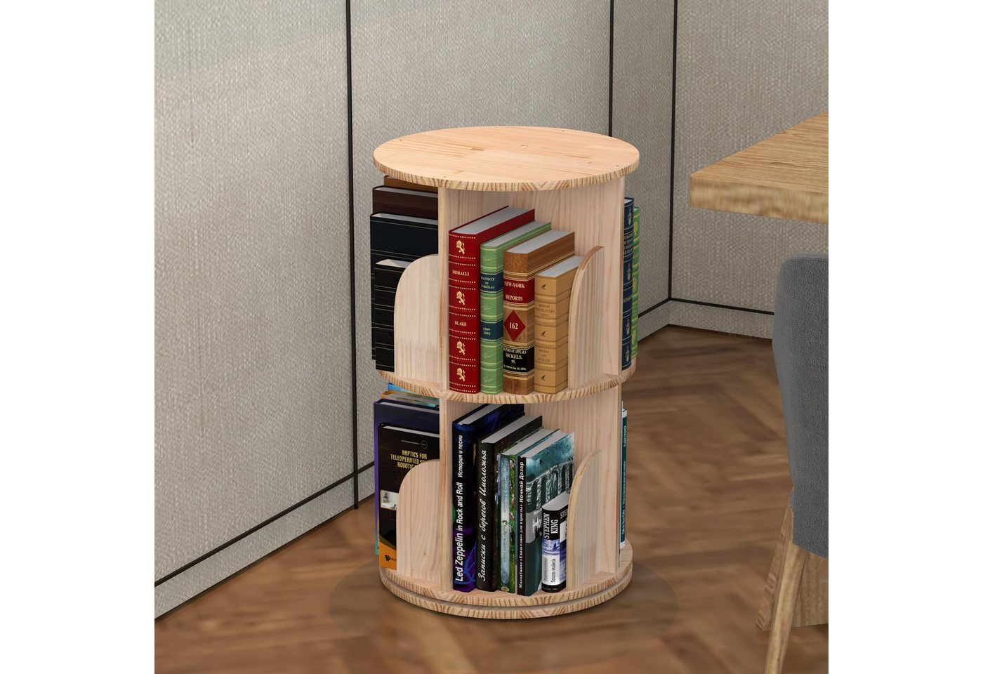 GarveeMore Bücherregal 360 Grad drehendes Bücherregal massives Holz stehendes Regalboden Bild 5