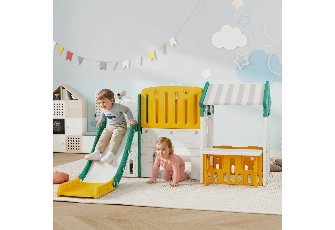 AIYAPLAY Rutsche Kinderrutsche mit Klettergerüst, Indoor und Outdoor, (Gartenrutsche, 1-tlg., Babyrutsche), für Kinder 1-4 Jahre, Gelb+Grün Bild 2