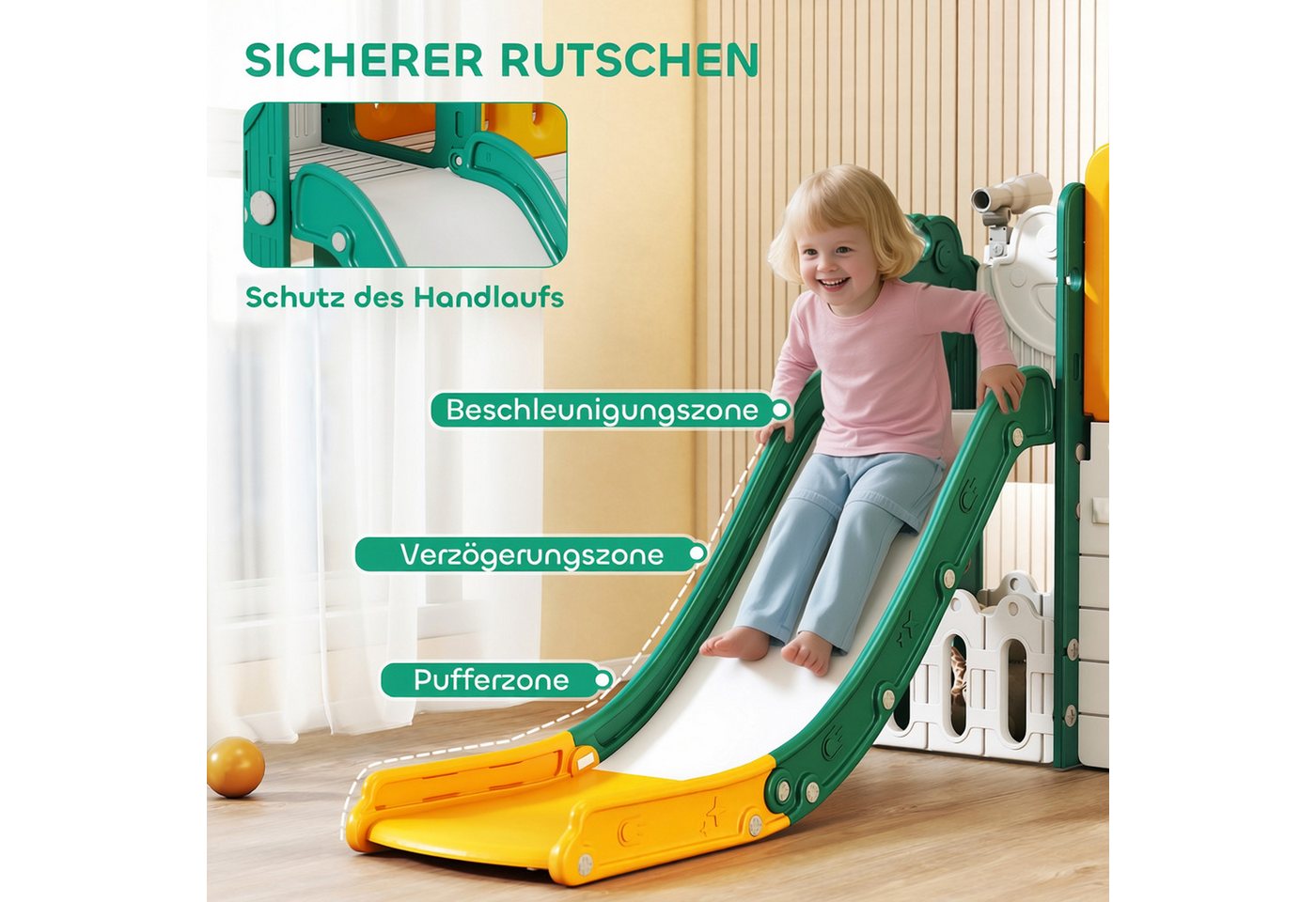 AIYAPLAY Rutsche Kinderrutsche mit Klettergerüst, Indoor und Outdoor, (Gartenrutsche, 1-tlg., Babyrutsche), für Kinder 1-4 Jahre, Gelb+Grün Bild 3