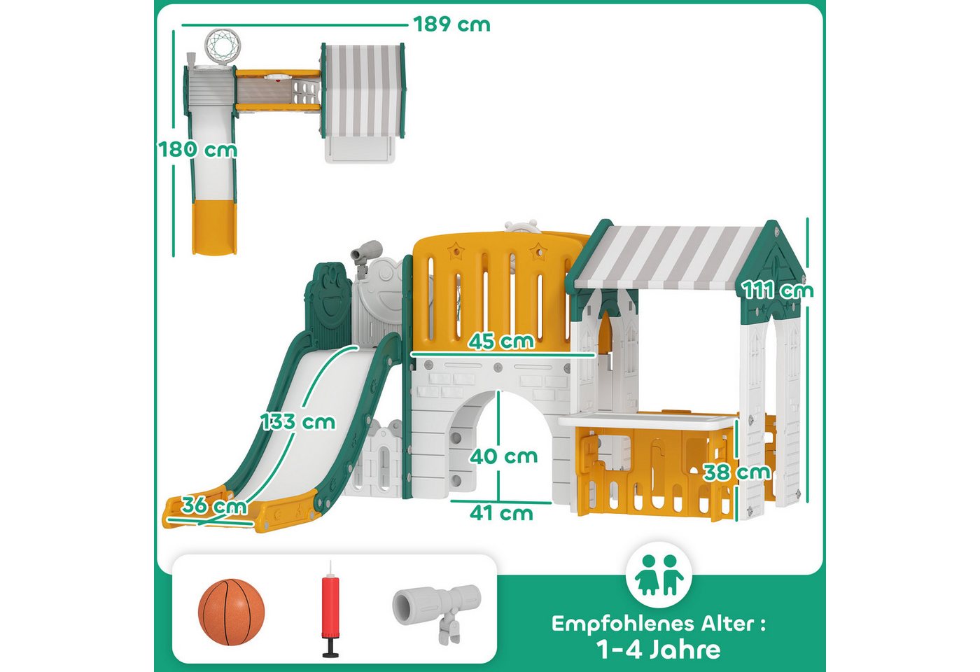 AIYAPLAY Rutsche Kinderrutsche mit Klettergerüst, Indoor und Outdoor, (Gartenrutsche, 1-tlg., Babyrutsche), für Kinder 1-4 Jahre, Gelb+Grün Bild 4