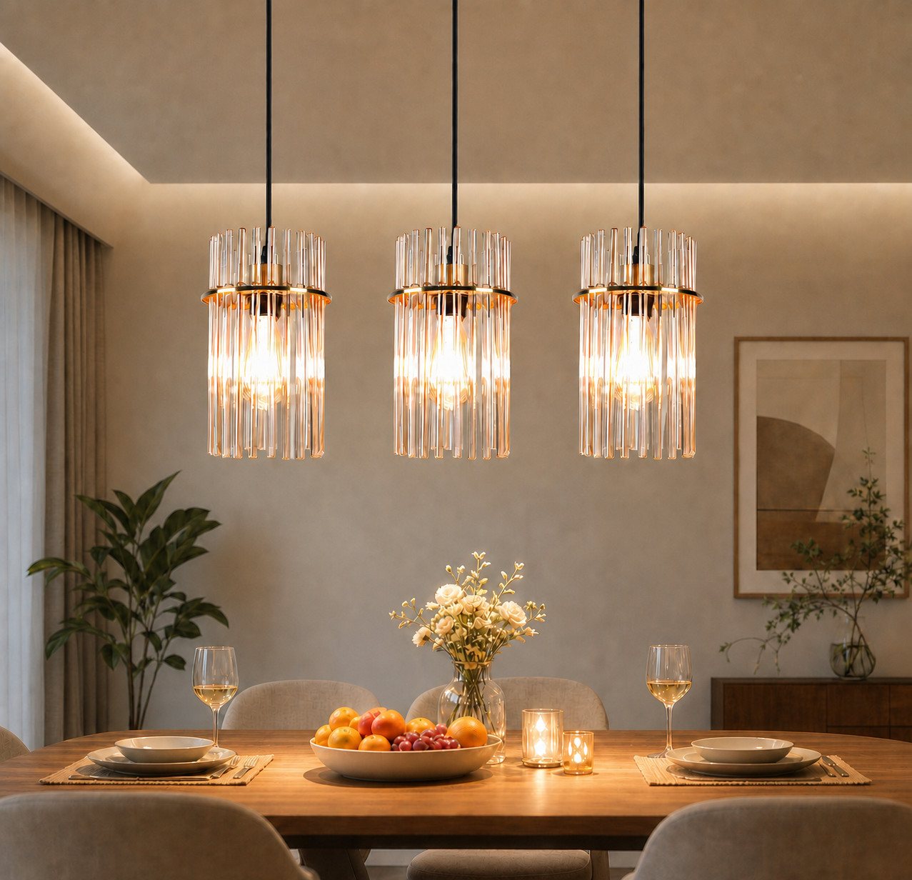 Nettlife LED Pendelleuchte Retro Gold/Schwarz kristall E27 Hängelampe 3 Flammig Hängeleuchte 16cm, ohne Leuchtmittel, für esstisch esszimmer Wohnzimmer Küche