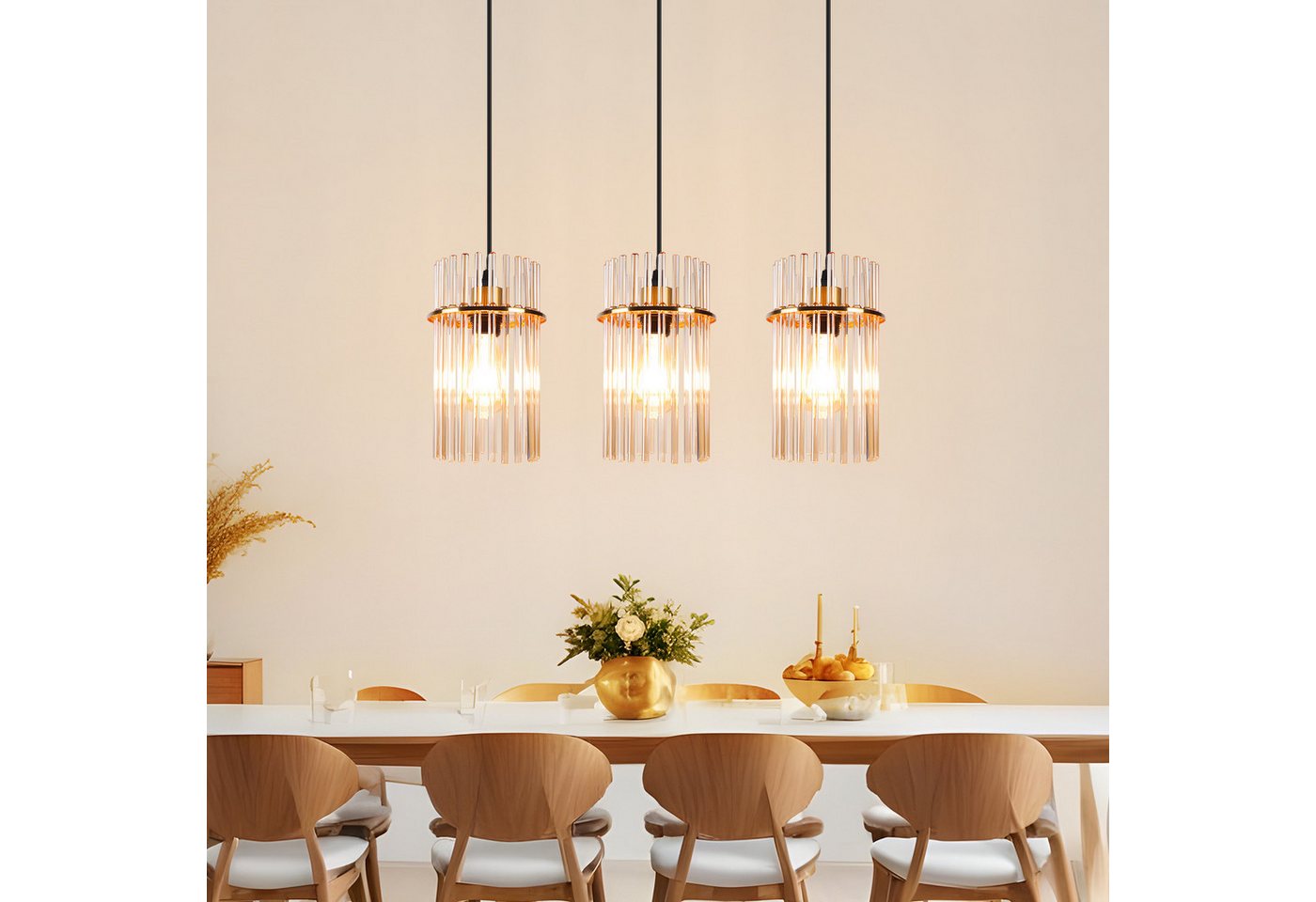 Nettlife LED Pendelleuchte Retro Gold/Schwarz kristall E27 Hängelampe 3 Flammig Hängeleuchte 16cm, ohne Leuchtmittel, für esstisch esszimmer Wohnzimmer Küche Bild 5