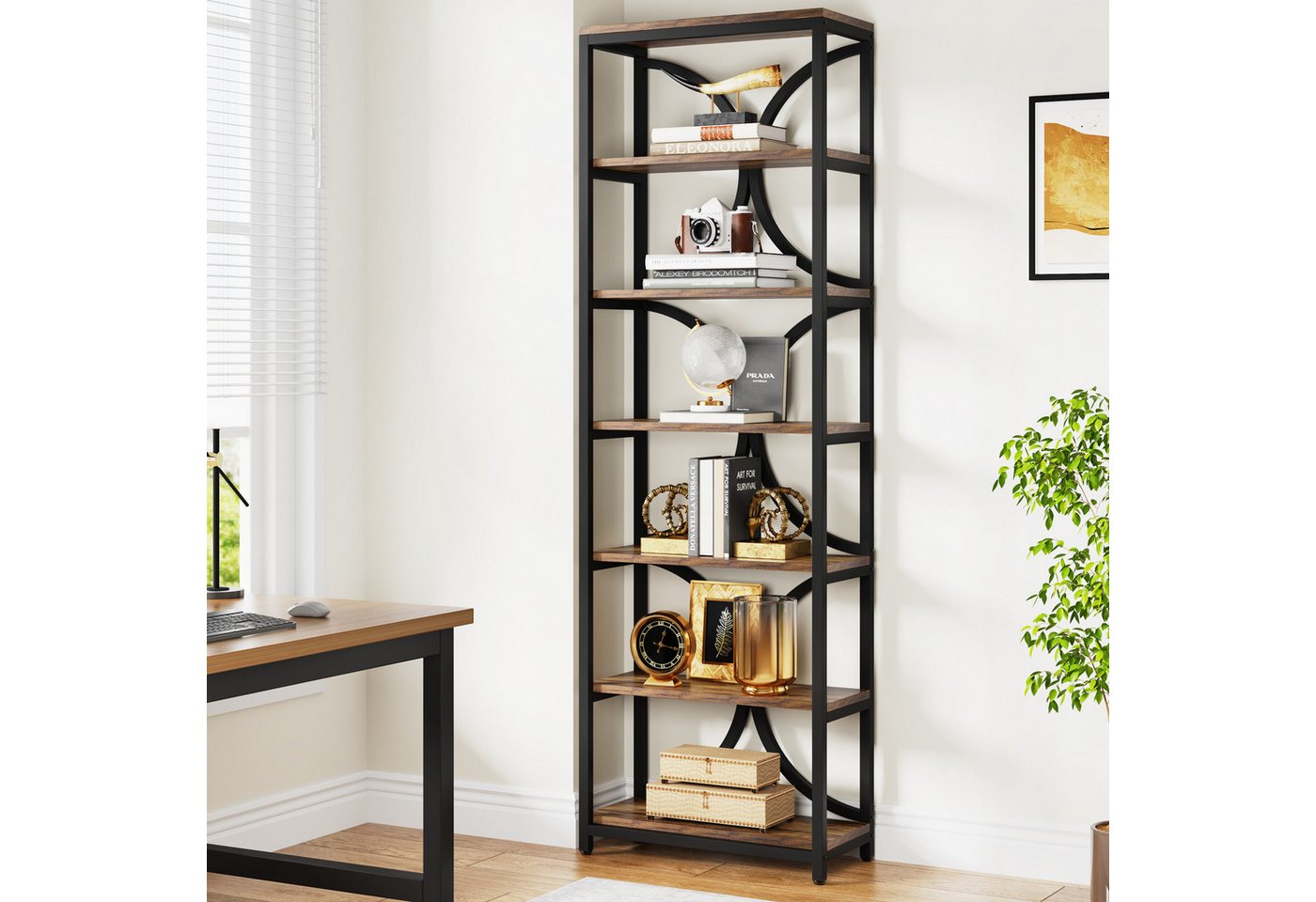 Tribesigns Bücherregal mit 6 Ebenen, 200 cm industrielles Aufbewahrungs Lagerregalen