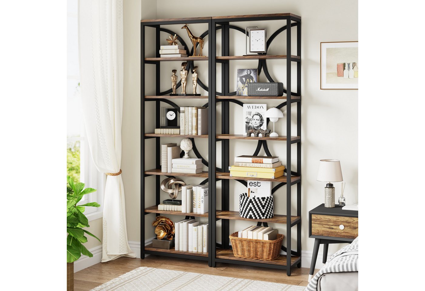 Tribesigns Bücherregal mit 6 Ebenen, 200 cm industrielles Aufbewahrungs Lagerregalen Bild 4