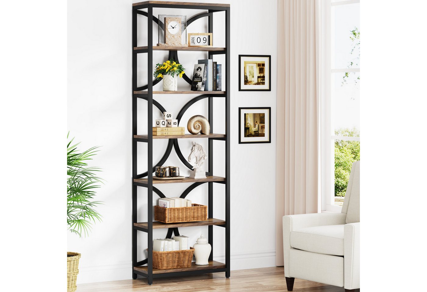 Tribesigns Bücherregal mit 6 Ebenen, 200 cm industrielles Aufbewahrungs Lagerregalen Bild 5