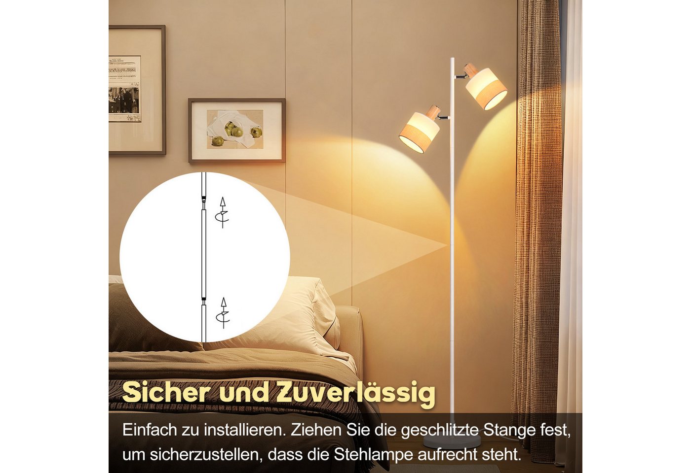 ZMH Stehlampe Wohnzimmer Stehleuchte Vintage - Stoff Standlampe 1/2/3 Flammig Retro, Augenschutz Bild 3