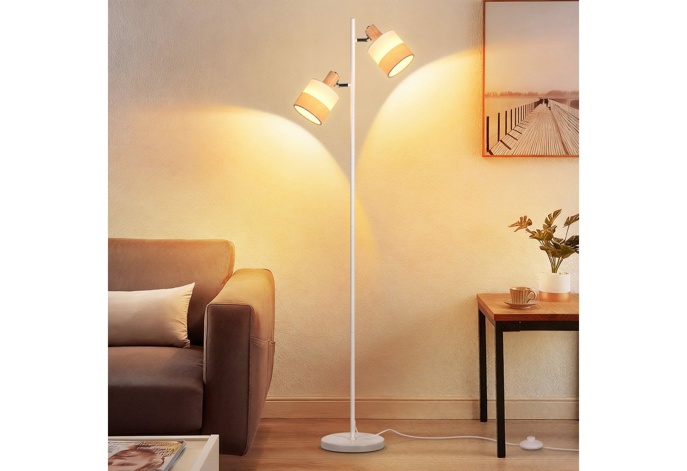 ZMH Stehlampe Wohnzimmer Stehleuchte Vintage - Stoff Standlampe 1/2/3 Flammig Retro, Augenschutz Bild 5