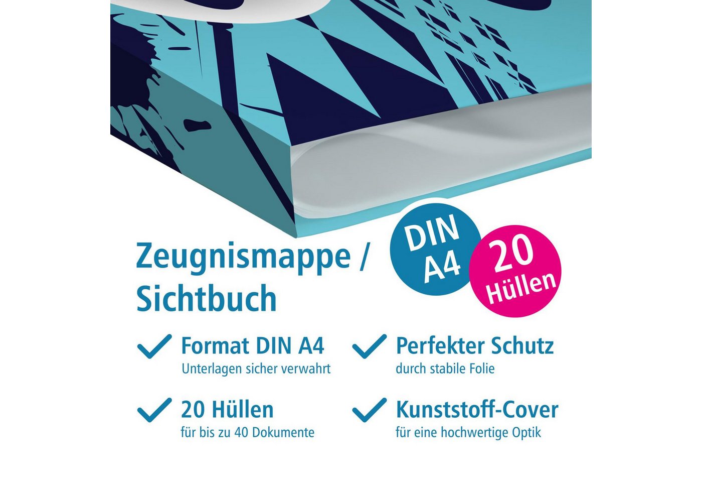 itenga Organisationsmappe itenga Zeugnismappe A4 Kunststoff Sichtbuch Motiv Gaming Blau