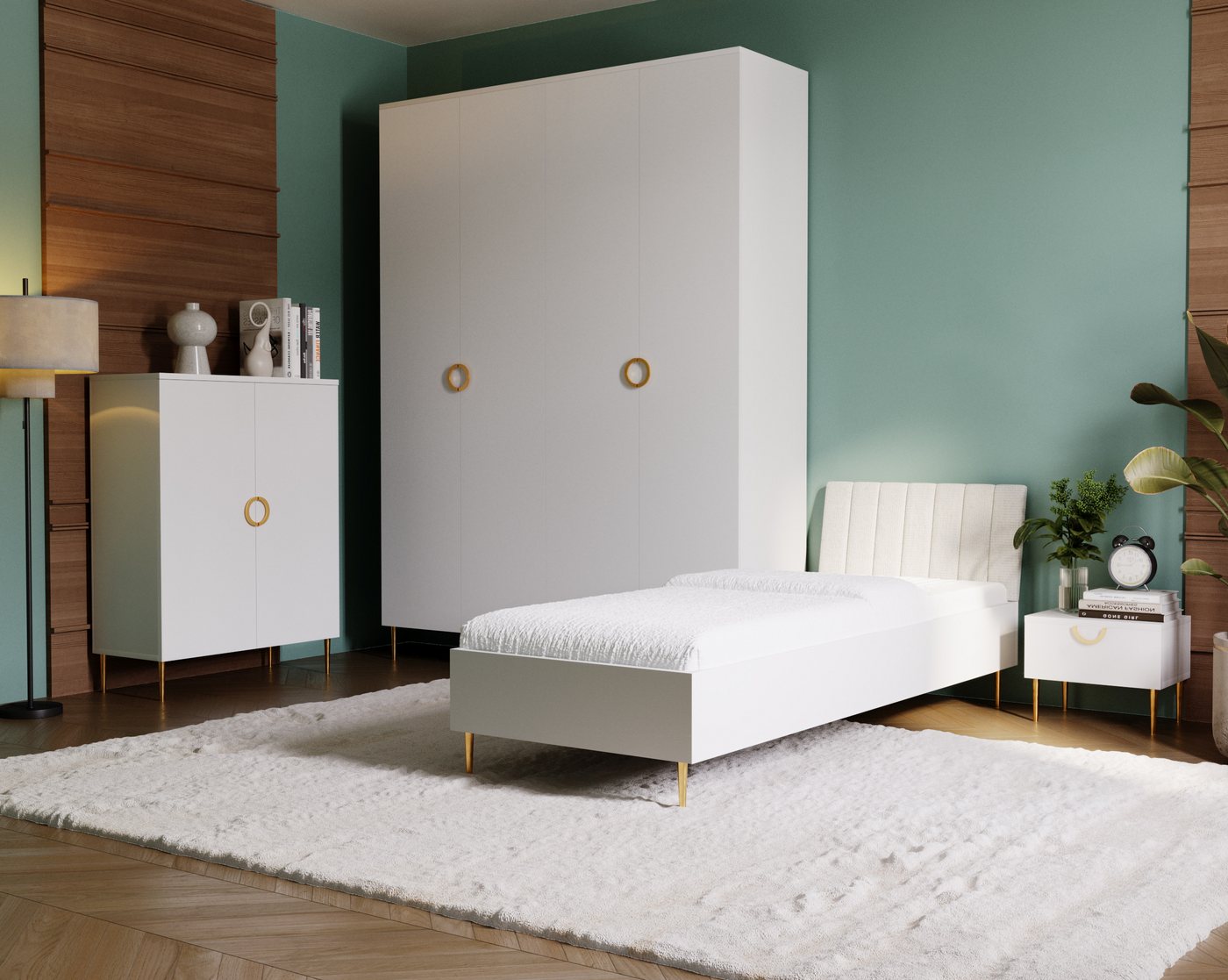 MOEBLO Drehtürenschrank VALERIA B04 (Kaschmir, Glamour Schrank mit 2 Schubladen, Metallgriffe & Füße in Gold, Elegantes Schlafzimmer‑ & Ankleidemöbel, Kleiderschrank Schrank Garderobe Schlafzimmer Drehtürenschrank) (BxHxT): 180x240x52 cm Bild 2
