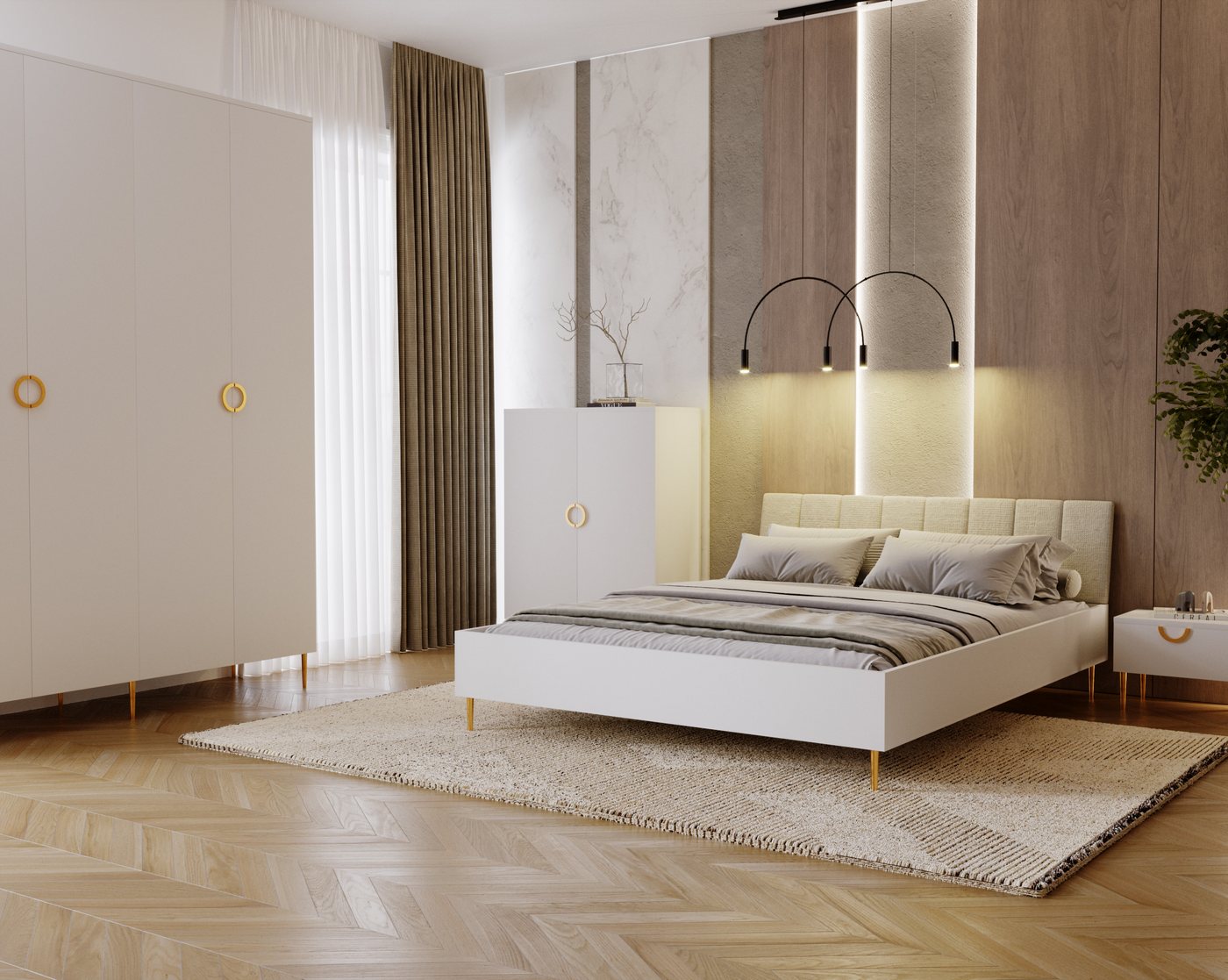MOEBLO Drehtürenschrank VALERIA B04 (Kaschmir, Glamour Schrank mit 2 Schubladen, Metallgriffe & Füße in Gold, Elegantes Schlafzimmer‑ & Ankleidemöbel, Kleiderschrank Schrank Garderobe Schlafzimmer Drehtürenschrank) (BxHxT): 180x240x52 cm Bild 4