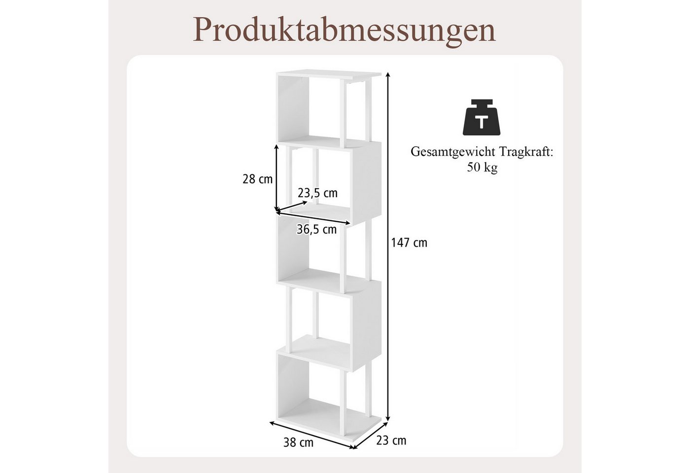 COSTWAY Bücherregal, 5 stöckiges geometrisches, mit Metallrahmen, Kippschutz Bild 2