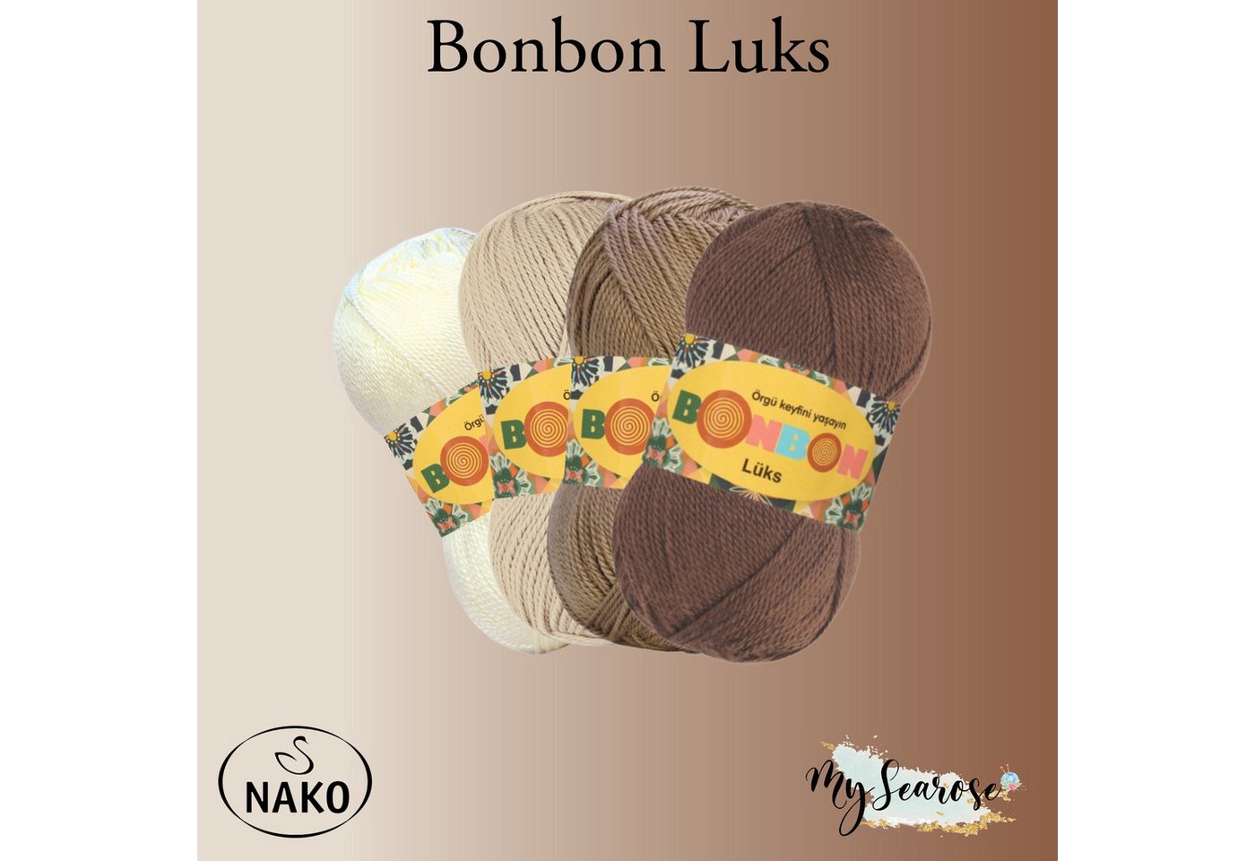 NAKO 5 x NAKO Bonbon Lüks Häkelwolle, 240 m, Strickgarn,Antipilling,Häkelgarn