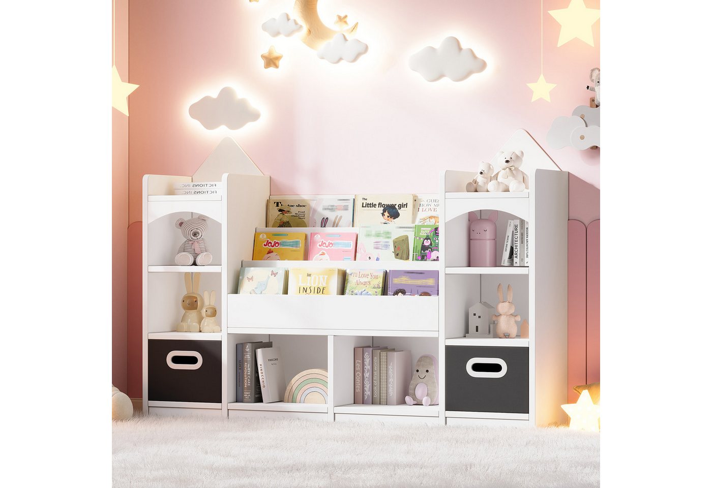Flieks Bücherregal, 1-tlg., Spielzeugregal Kinderbuchregal mit 2 klappbaren Aufbewahrungsboxen Bild 4