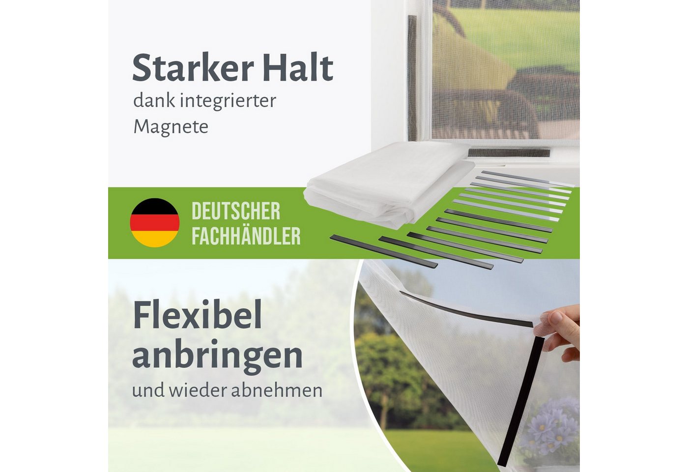 empasa Insektenschutz-Fensterrahmen mit Magnet-Befestigung, (3-St), Polyester Fliegengitter Fenster mit Magnet Bild 2