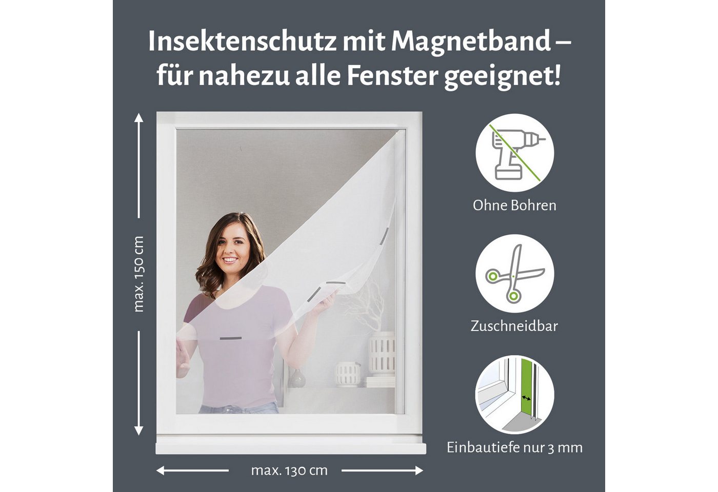 empasa Insektenschutz-Fensterrahmen mit Magnet-Befestigung, (3-St), Polyester Fliegengitter Fenster mit Magnet Bild 3