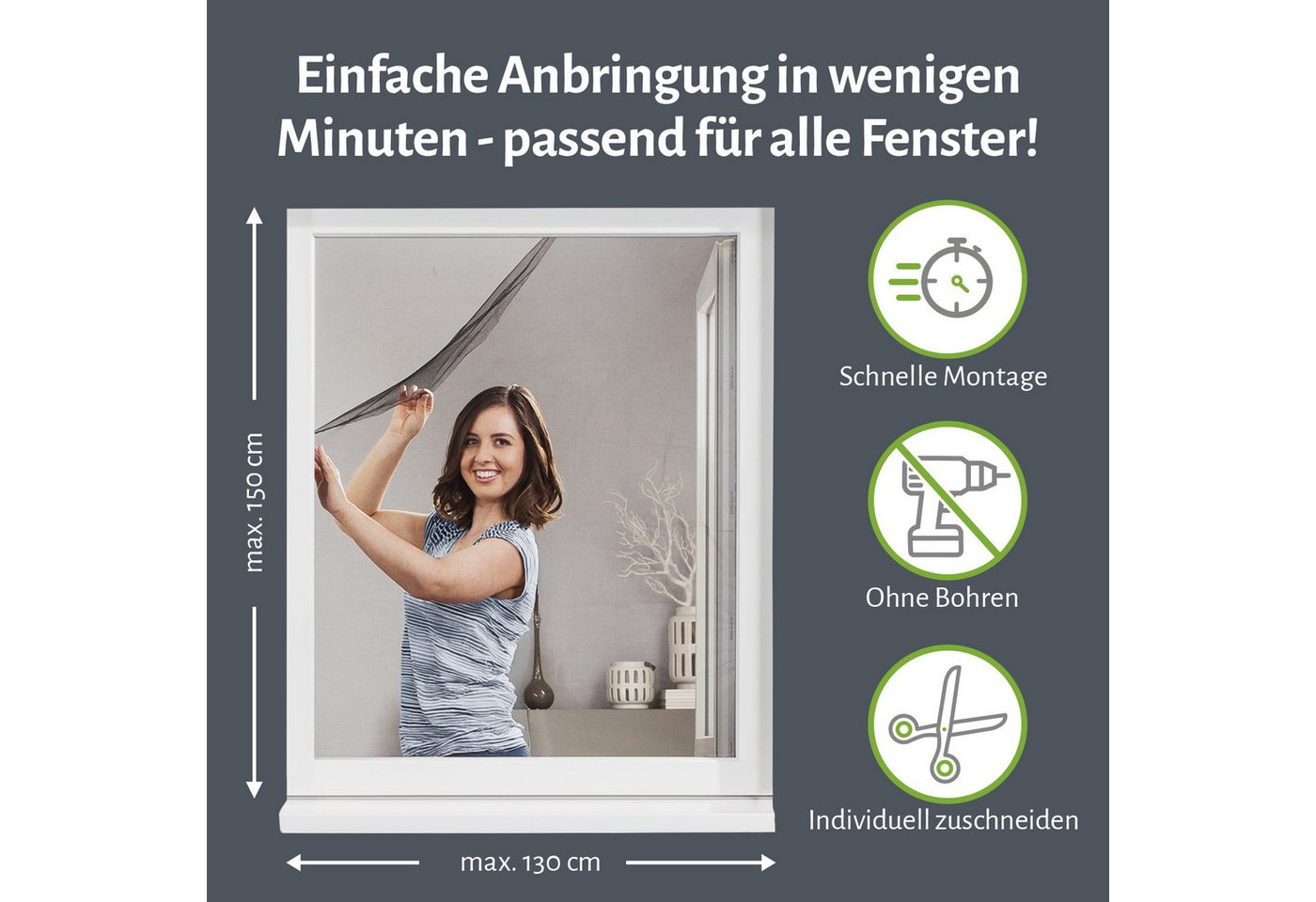 empasa Insektenschutz-Fensterrahmen mit Klettband, (1-St), Polyester Fliegengitter Fenster mit Klettband