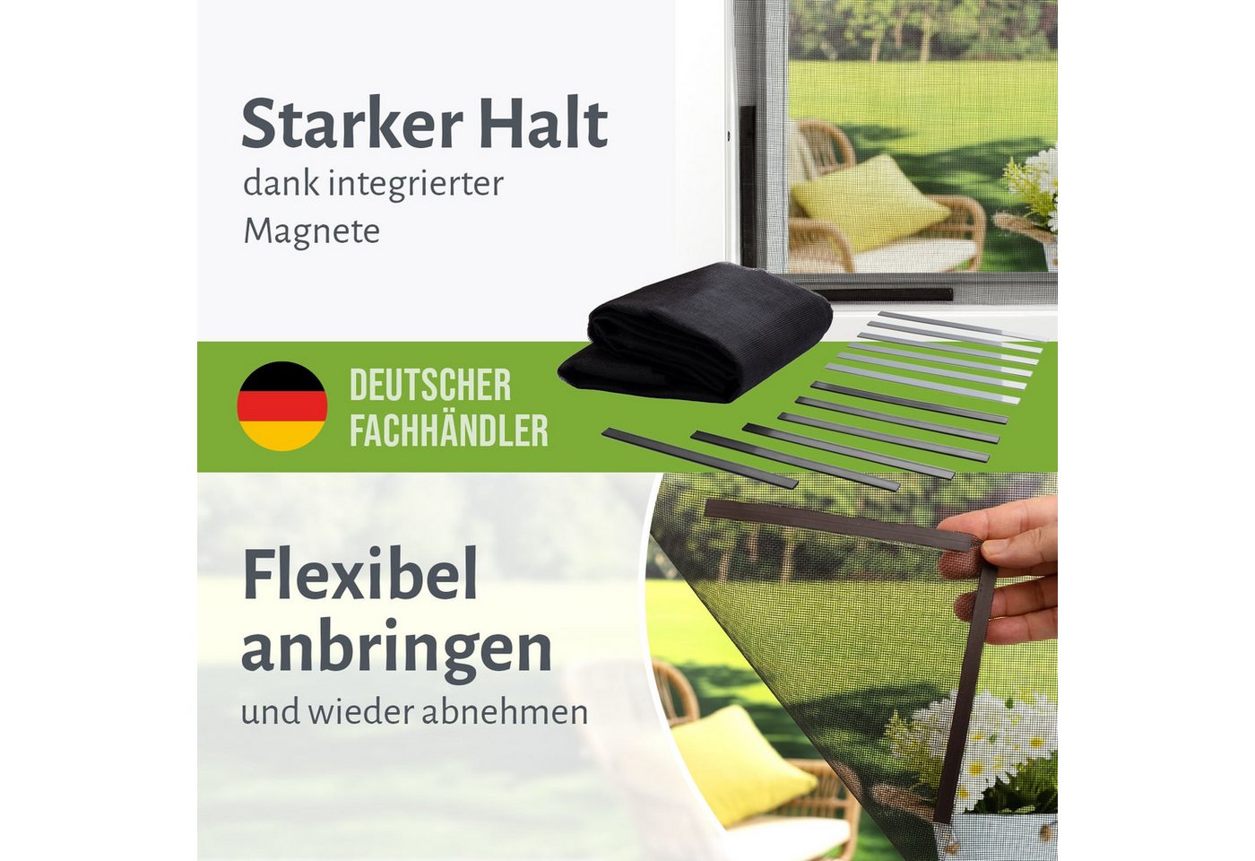 empasa Insektenschutz-Fensterrahmen mit Magnet-Befestigung, (5-St), Polyester Fliegengitter Fenster mit Magnet