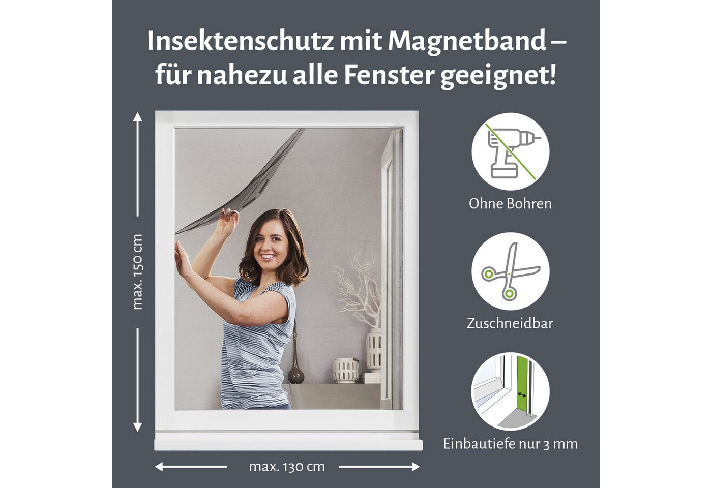 empasa Insektenschutz-Fensterrahmen mit Magnet-Befestigung, (5-St), Polyester Fliegengitter Fenster mit Magnet Bild 3