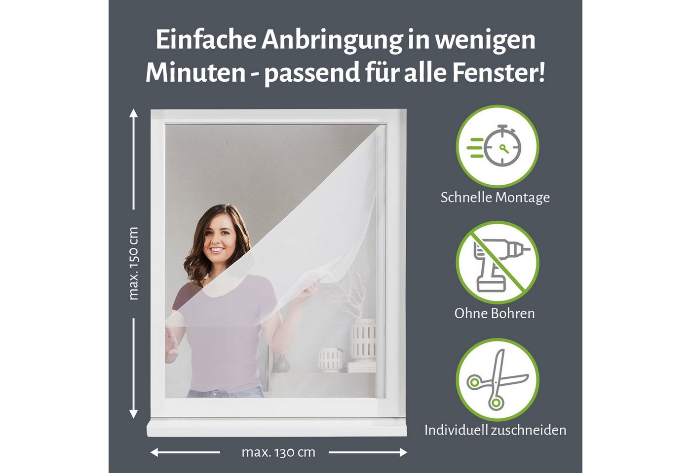 empasa Insektenschutz-Fensterrahmen mit Klettband, (3-St), Polyester Fliegengitter Fenster mit Klettband