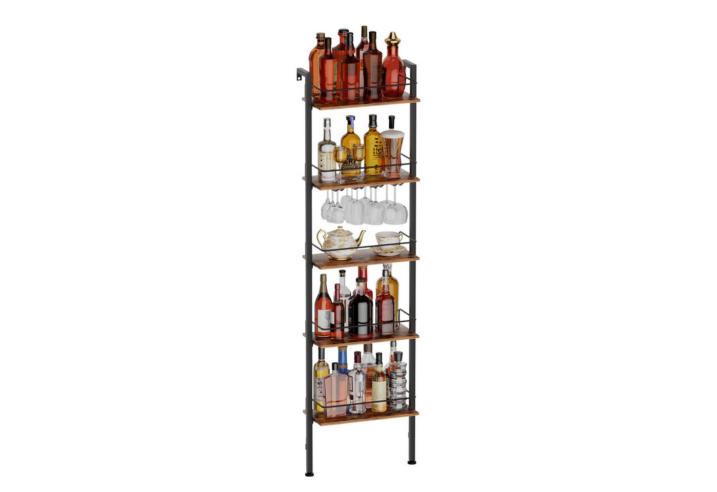 Yorbay Weinregal 5-Tier Freestanding Weinständer, 50 Flaschen, mit LED-Lichtern & Absturzsicherung