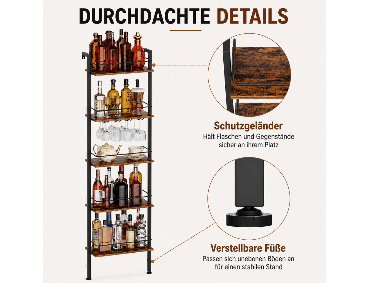 Yorbay Weinregal 5-Tier Freestanding Weinständer, 50 Flaschen, mit LED-Lichtern & Absturzsicherung Bild 2