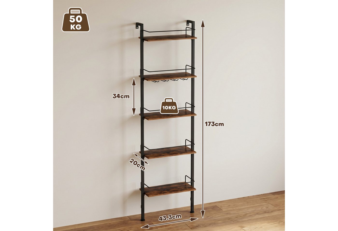 Yorbay Weinregal 5-Tier Freestanding Weinständer, 50 Flaschen, mit LED-Lichtern & Absturzsicherung Bild 5