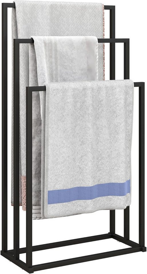 Luckice Teleskop-Handtuchhalter Stehender Handtuchhalter 3 Stangen Stahl, Badezimmer Handtuchständer, Freistehend & bohrfrei, Platzsparendes Design, Einfach zu versetzen Bild 2