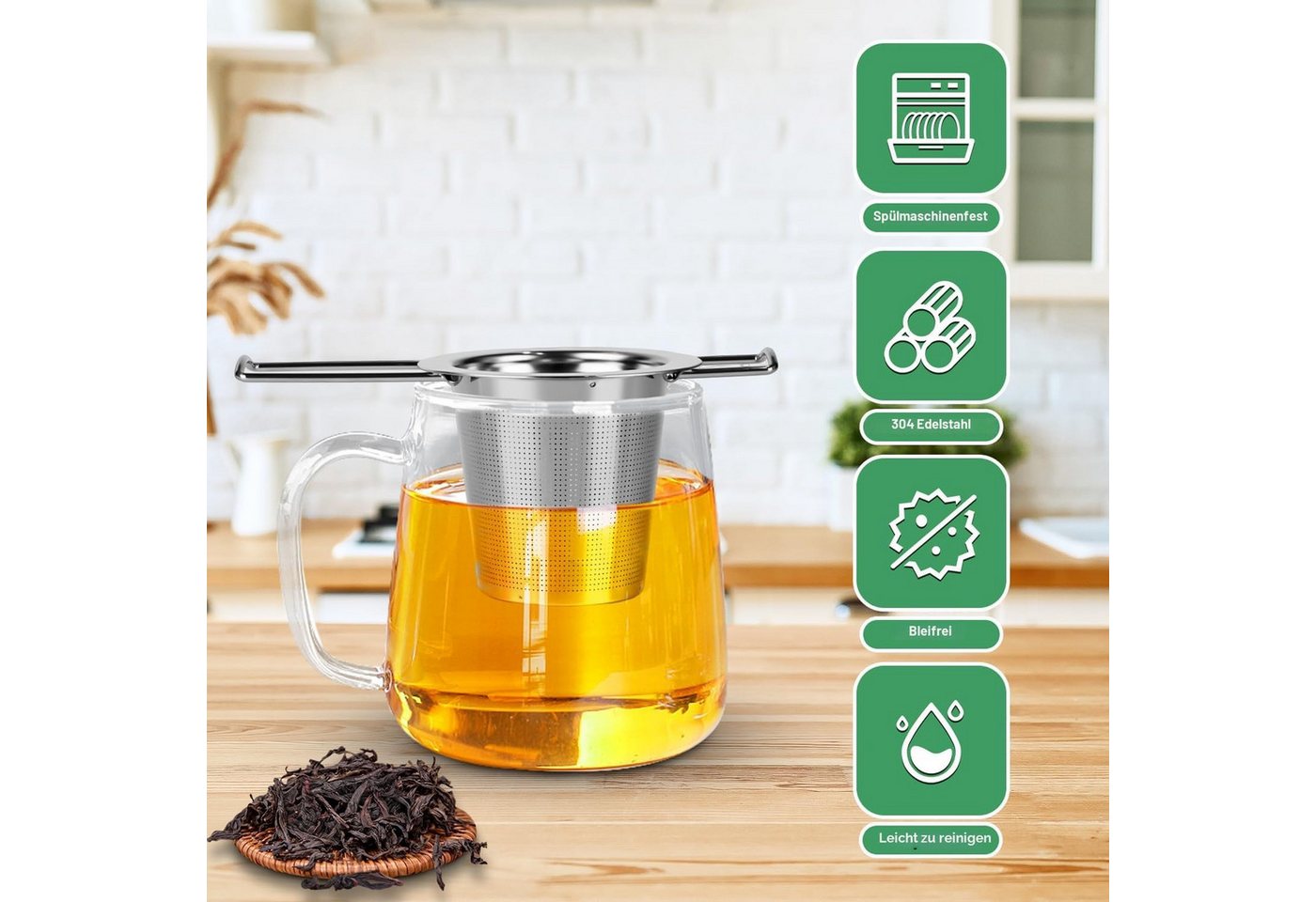 AFKSMILE Teesieb 2 Stück Teesieb für Losen Tee, 304 Edelstahl Teefilter mit Deckel, (2-St), Teefilter mit Klappgriff für Teekannen, Tassen, Wiederverwendbar