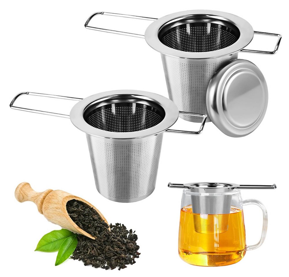 AFKSMILE Teesieb 2 Stück Teesieb für Losen Tee, 304 Edelstahl Teefilter mit Deckel, (2-St), Teefilter mit Klappgriff für Teekannen, Tassen, Wiederverwendbar Bild 3