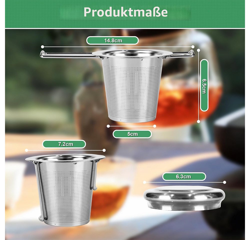 AFKSMILE Teesieb 2 Stück Teesieb für Losen Tee, 304 Edelstahl Teefilter mit Deckel, (2-St), Teefilter mit Klappgriff für Teekannen, Tassen, Wiederverwendbar Bild 4