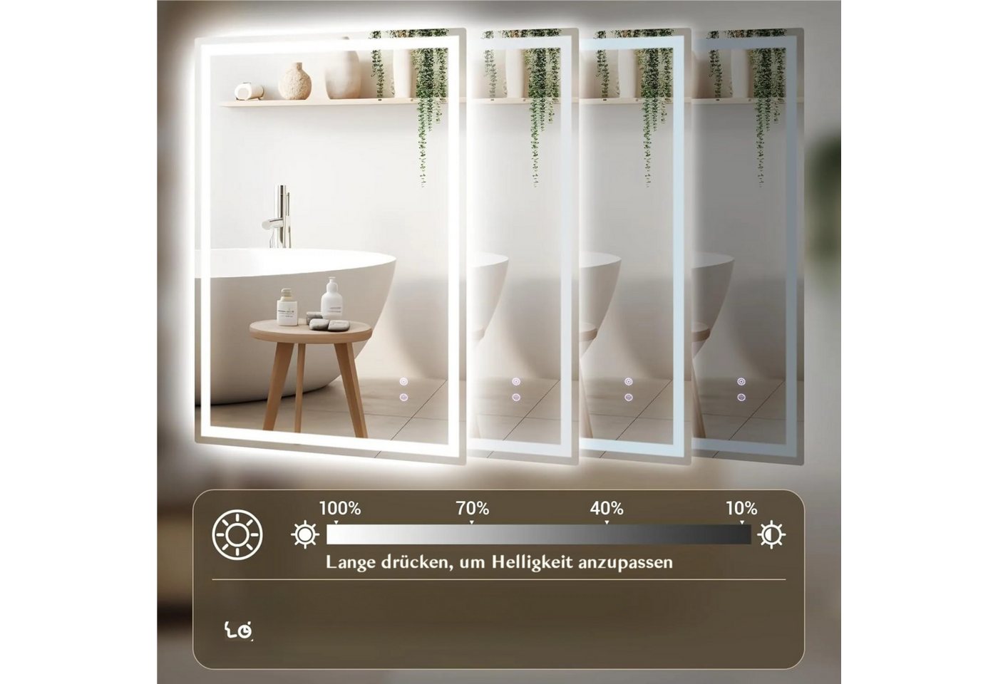 TLGREEN Badspiegel mit Beleuchtung,LED Spiegel mit 3 Lichtfarben und dimmbar, (Touch-Schalter und Beschlagfrei, gehärtetes Glas) Bild 2