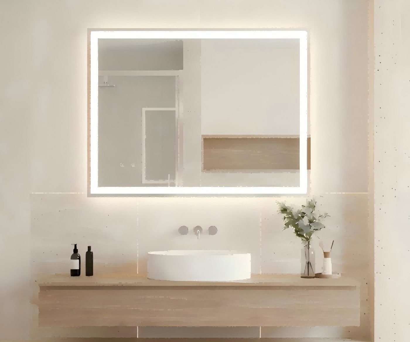 TLGREEN Badspiegel mit Beleuchtung,LED Spiegel mit 3 Lichtfarben und dimmbar, (Touch-Schalter und Beschlagfrei, gehärtetes Glas) Bild 3