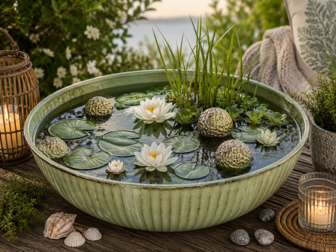 finehomegarden Pflanzschale Schale Metall lackiert grün Ø44,5cm H21cm Wasserwanne Miniteich (1 St), Teichwanne Pflanzschale Garten