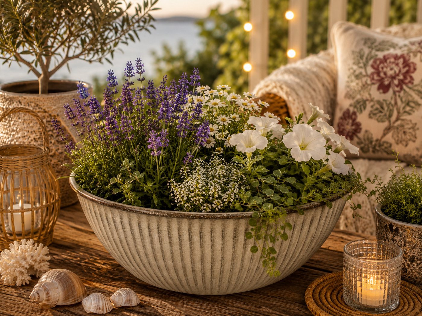 finehomegarden Pflanzschale Schale Metall lackiert Sand Ø44,5cm H21cm Wasserwanne Miniteich (1 St), Teichwanne Pflanzschale Garten