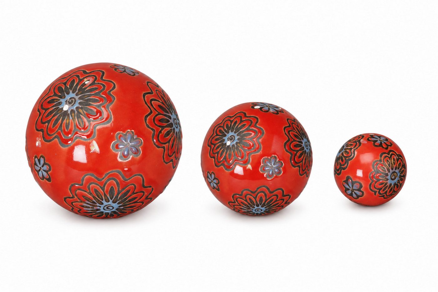 finehomegarden Teichfigur Schwimmkugel rot/blau Ø4cm/Ø6cm/Ø7,5cm Blüten Porzellan 3er Set, (Set, 3-St., 3 tlg), Schwimmende Kugeln für Teich & Wasserschalen Garten Deko Bild 2