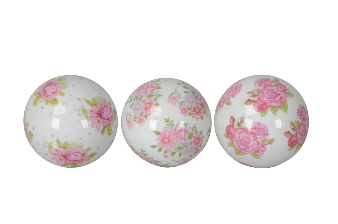 finehomegarden Teichfigur Schwimmkugel weiß/rosa Ø8cm/Ø10cm Blüten Porzellan 3er Set Deko, (Set, 3-St., 3tlg), Schwimmende Deko Kugeln für Teich & Wasserschalen 2Größen wählbar