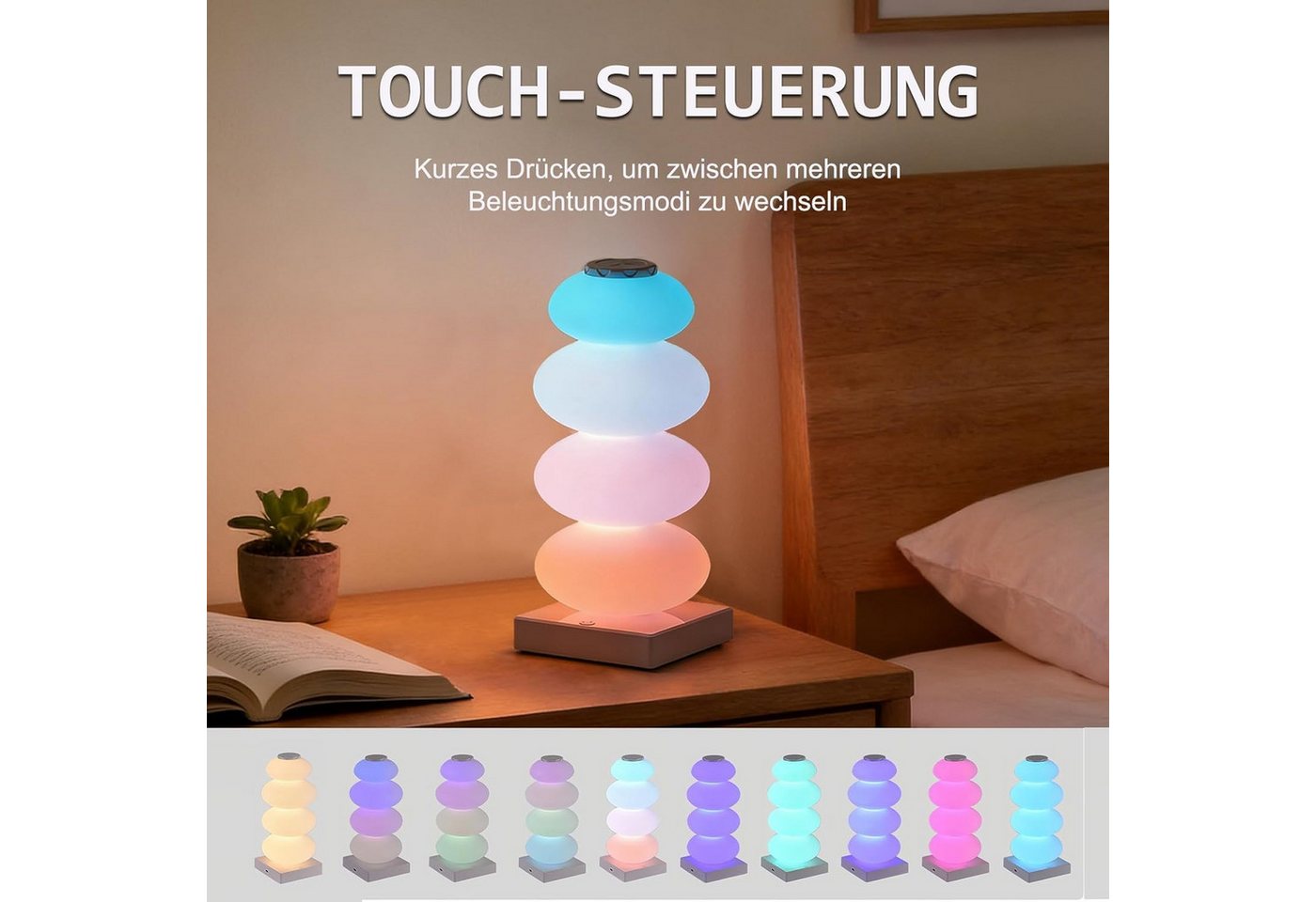 ibettertec Nachttischlampe LED Touch-Nachttischlampe im Süßigkeitenkürbis-Design, RGB Ambientelicht mit Farbwechsel, USB-Tischlampe für Schlafzimmer, RGB Ambientelampe, Wohnzimmer & Halloween-Dekoration, Warmes Stimmungslicht,Stimmungslicht für Schlafzimmer Bild 3