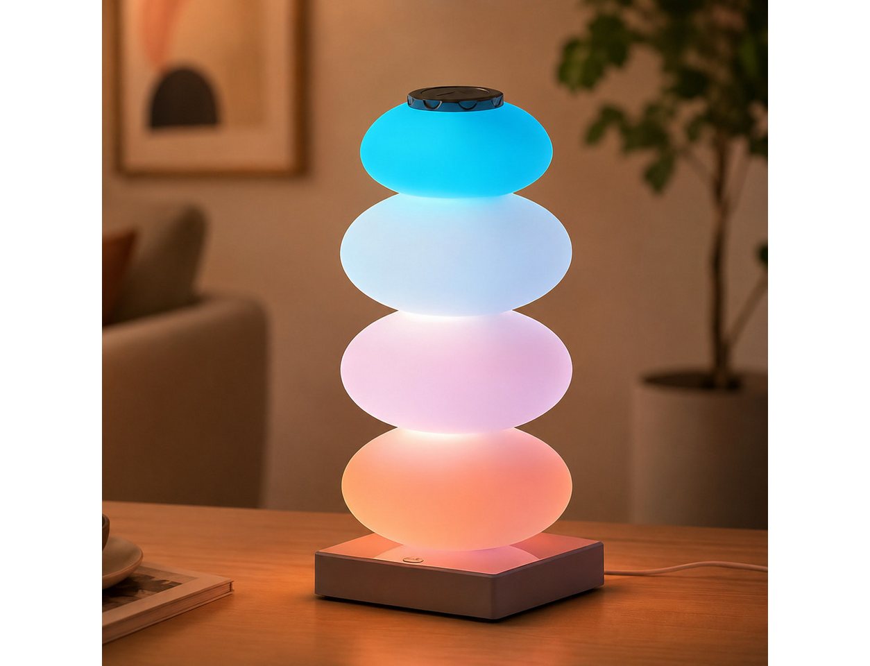 ibettertec Nachttischlampe LED Touch-Nachttischlampe im Süßigkeitenkürbis-Design, RGB Ambientelicht mit Farbwechsel, USB-Tischlampe für Schlafzimmer, RGB Ambientelampe, Wohnzimmer & Halloween-Dekoration, Warmes Stimmungslicht,Stimmungslicht für Schlafzimmer Bild 4