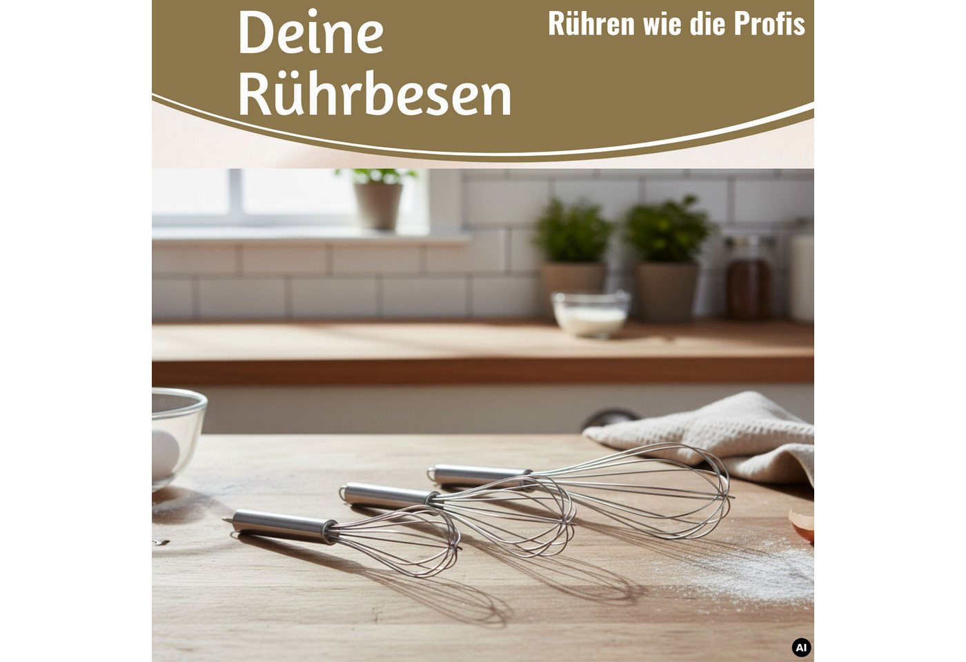LS-LebenStil Schneebesen Edelstahl Rührbesen 3´er Set 21cm 26cm 31cm mit Aufhängeöse, Küchenhelfer zum Backen, Kochen, für Saucen, Teig, Sahne und Eier