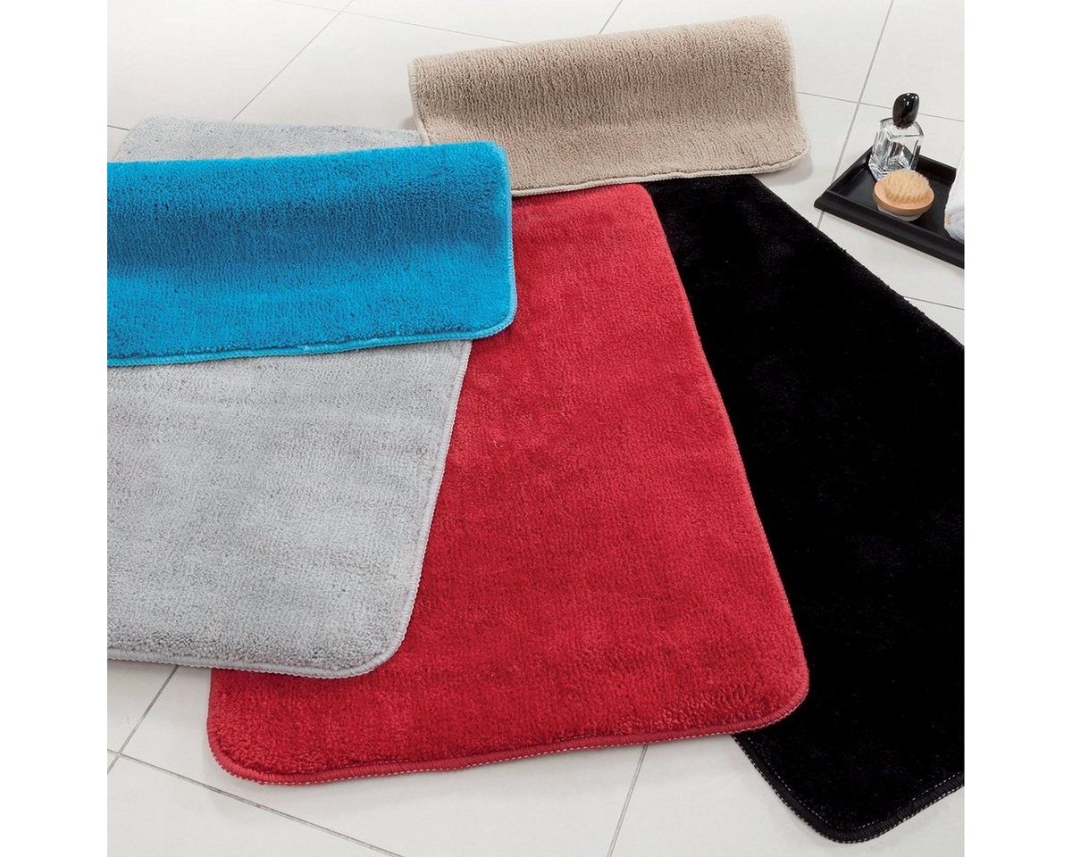 spirella Badematte ROSARIO, rechteckig, Höhe: 12 mm, Badteppich Velours, 100% Polyester Microfaser, Anti-Rutsch Beschichtung, für Fussbodenheizung geeignet, waschbar 30°, schnelltrocknend, 50 x 80 cm, grau