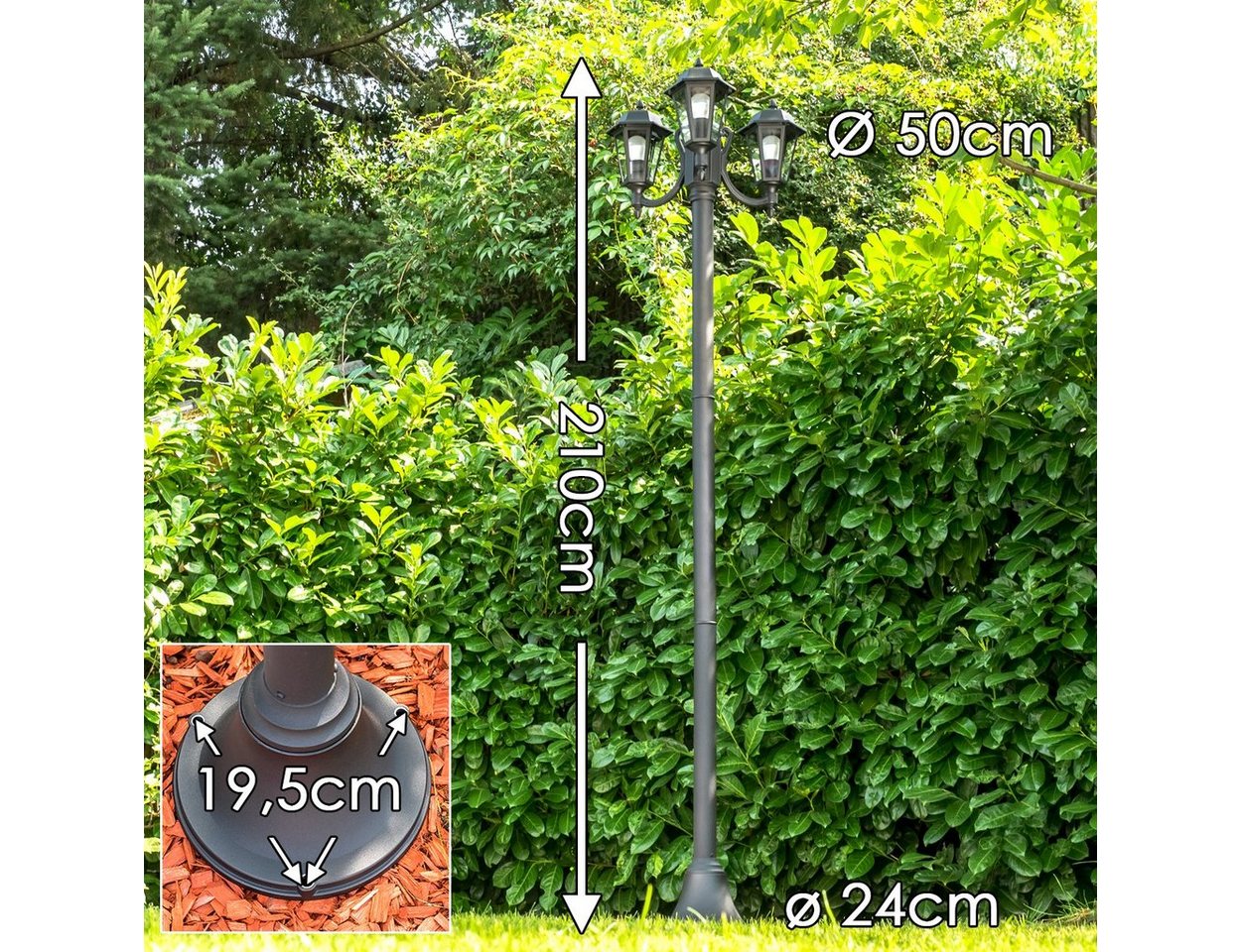 hofstein Außen-Stehlampe »Parco« Außenleuchte Kandelaber in antikem Look, ohne Leuchtmittel, Aluguss in Schwarz matt mit Milchglas-Scheiben, 3-armig, E27, IP44