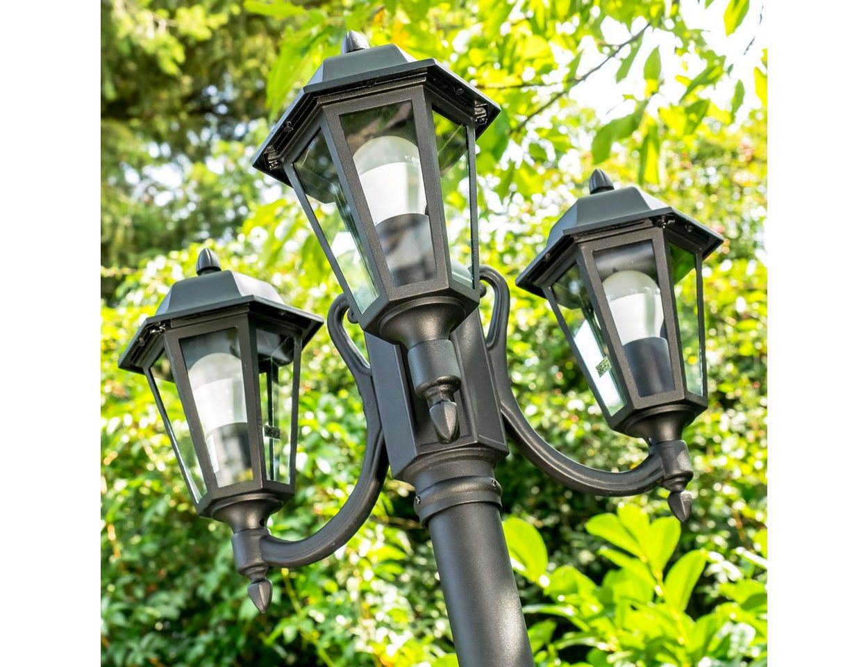 hofstein Außen-Stehlampe »Parco« Außenleuchte Kandelaber in antikem Look, ohne Leuchtmittel, Aluguss in Schwarz matt mit Milchglas-Scheiben, 3-armig, E27, IP44 Bild 4
