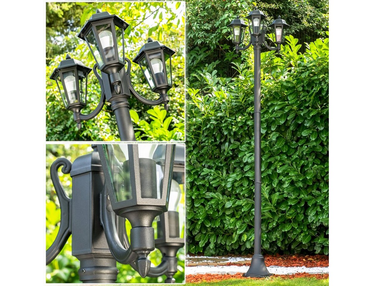hofstein Außen-Stehlampe »Parco« Außenleuchte Kandelaber in antikem Look, ohne Leuchtmittel, Aluguss in Schwarz matt mit Milchglas-Scheiben, 3-armig, E27, IP44 Bild 5