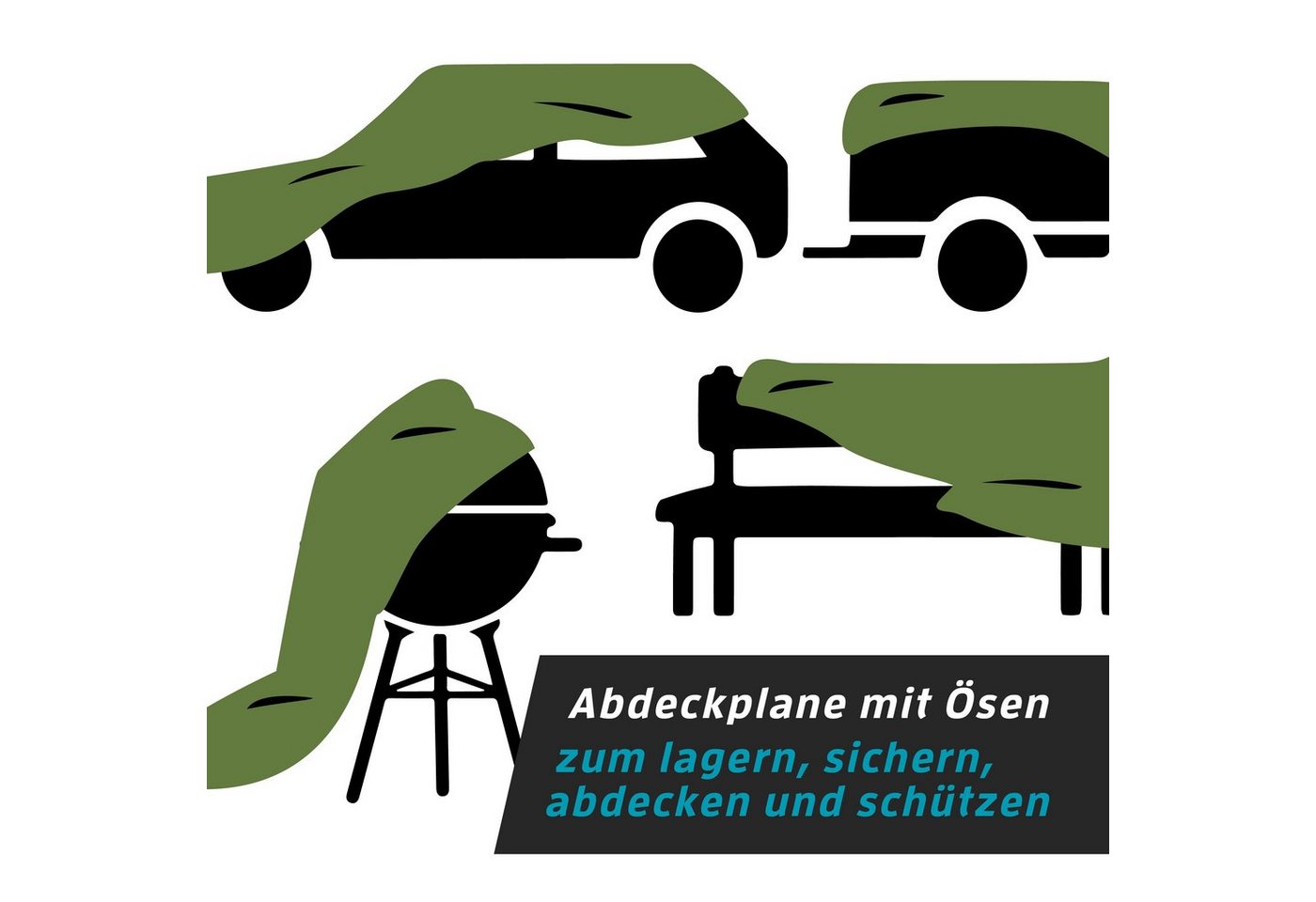 Kaiser plastic Schutzplane Abdeckplane mit Ösen, Extra Robust, 120g/m2 Gewebeplane, wasserdicht - UV-beständig